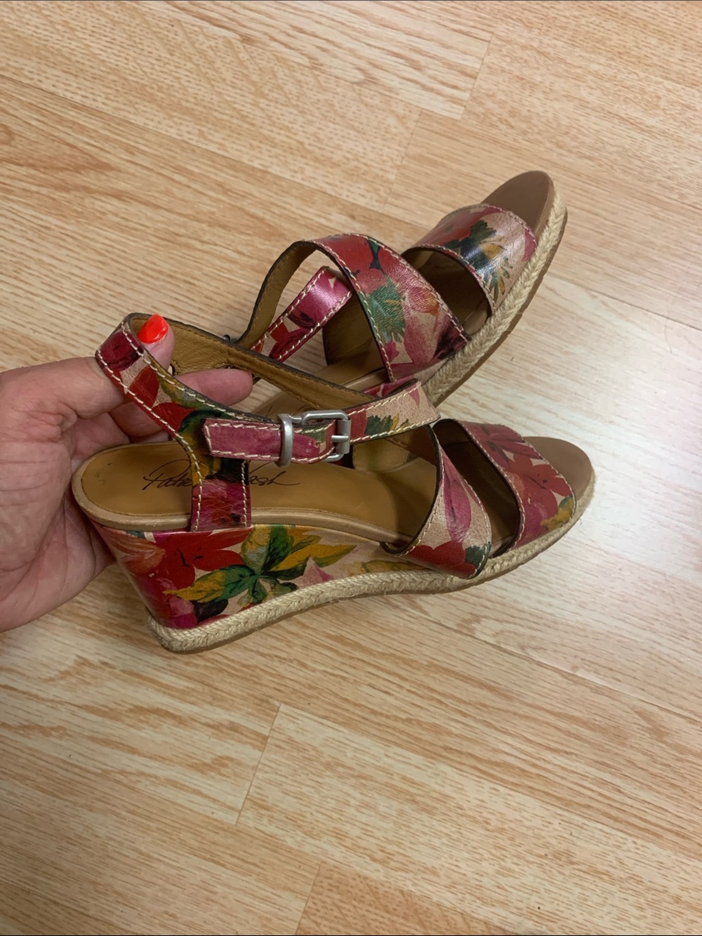 Patricia Nash Floral Red Pink Tan Slingback Sandals